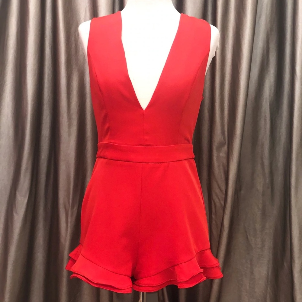 Red V cut romper